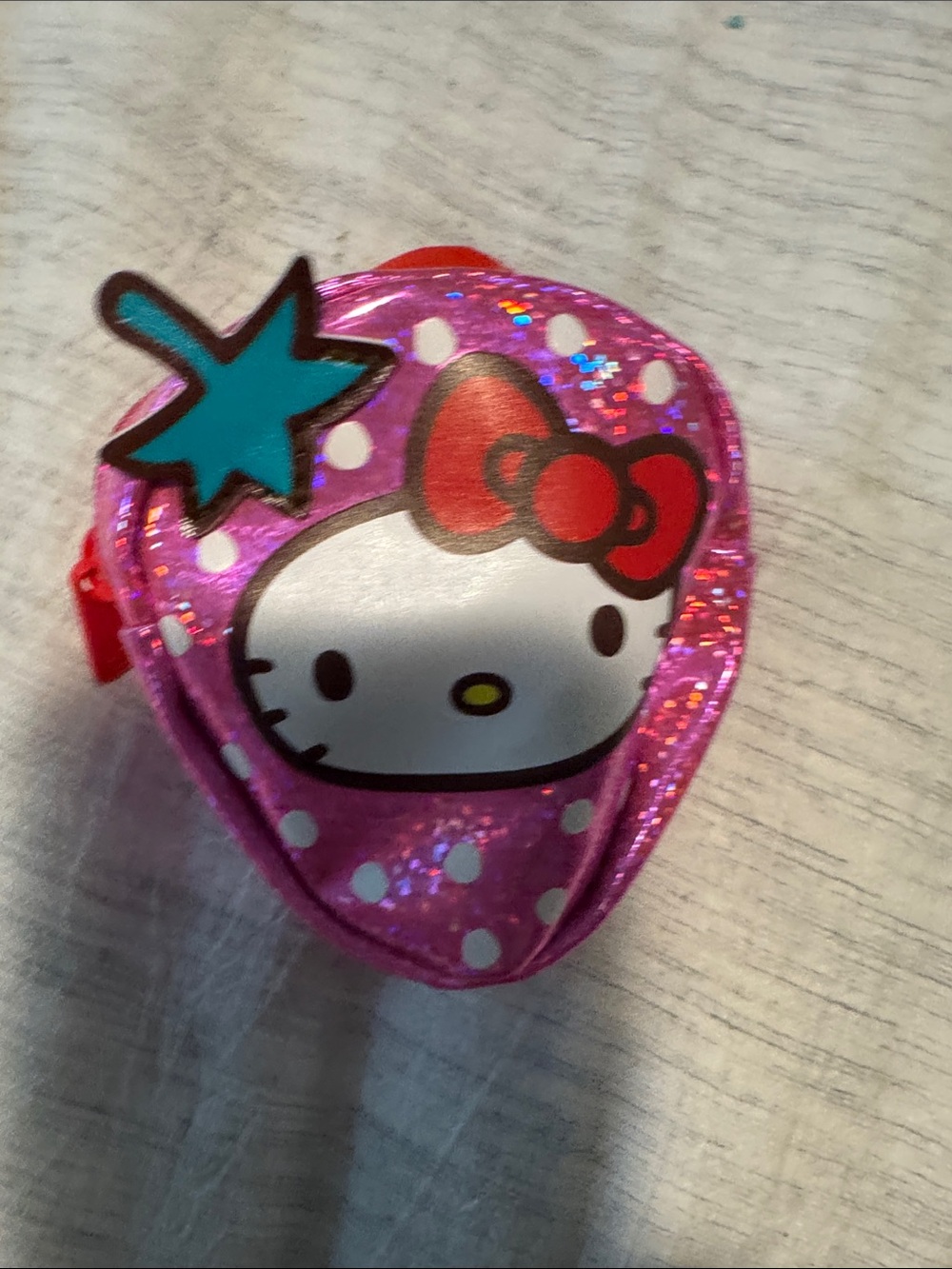 Hello Kitty Pink Glitter Strawberry Coin Purse with Red Bow